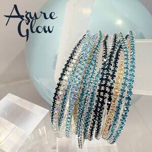 Azure Glow 10 Rhinestone Stack Bracelets – Hues of Blue Sparkle